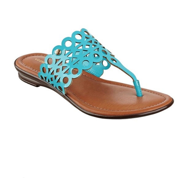 Liz Claiborne Turquoise Jenesca Cutout Geometric Slip On Flat Sandals Womens 8.5 - Picture 1 of 5